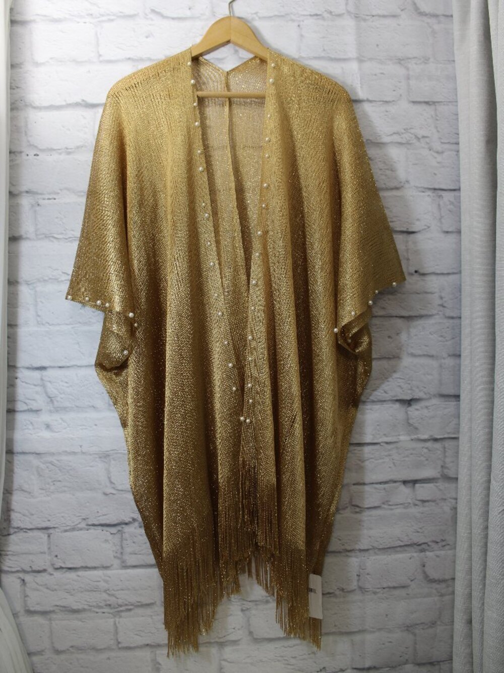 Bon Voyage One Size Gold Shimmer Pearl Sheer Evening Wear Kimono (Flaw)